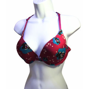 Simple Pleasures 36D Underwire Bra Red Floral Front Closure Cross Back